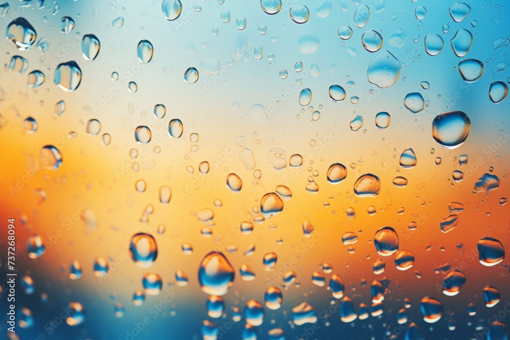 Poster a fluid motion shot of distorted water droplets on a window, creating an abstract pattern