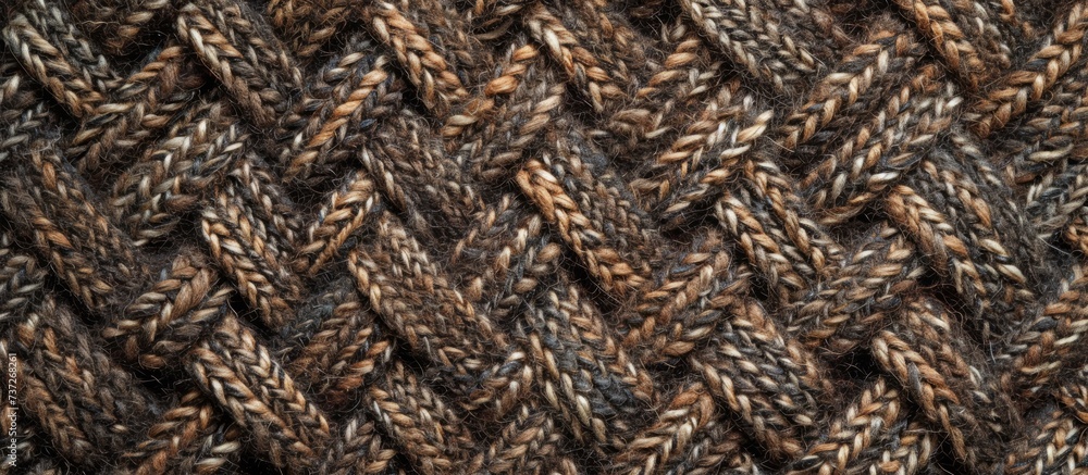 Poster A detailed closeup shot capturing the intricate braided rope texture of a fashionable woolen thread accessory, showcasing the unique pattern and craftsmanship