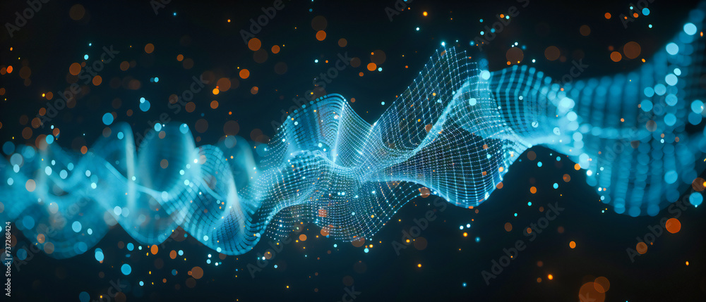 Aufkleber vision of the future: merging science and abstract art in a dynamic, blue-toned technological networ