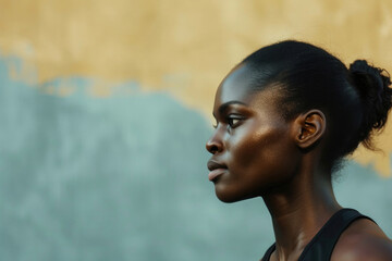 Portrait of Nigerian girl in profile. Head close up.