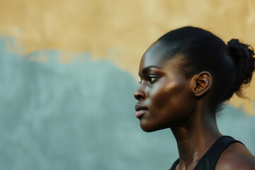 Obraz premium Portrait of Nigerian girl in profile. Head close up.