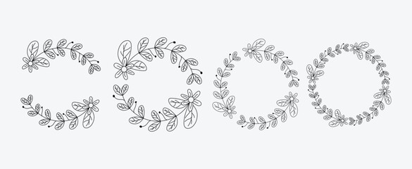 Obraz premium Elegant Hand drawn frames branch and leaves. Wreath. Elegant logo template. Vector illustration botanical decoration elements for labels, branding business identity save the date, logo