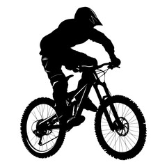 Naklejka premium Silhouette mountain bike jumps in the air black color only