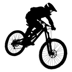 Naklejka premium Silhouette mountain bike jumps in the air black color only