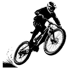 Obraz premium Silhouette mountain bike jumps in the air black color only
