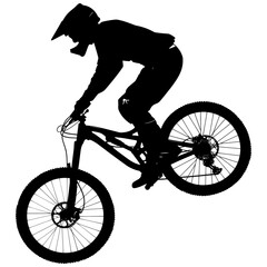 Silhouette mountain bike jumps in the air black color only