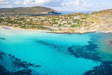 Aerial view La Pelosa beach Sardinia island, Italy. - 737269631