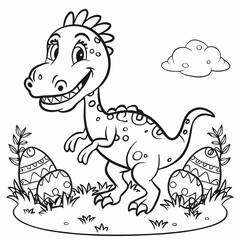 Easter coloring page for children with  dangerous dinosaur