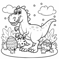 Easter coloring page for children with  dangerous dinosaur