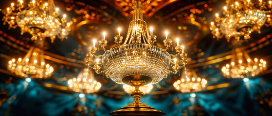 Elegance Suspended: A Luxurious Crystal Chandelier Casting a Warm Glow, Symbolizing Timeless Sophistication
