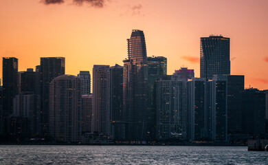 miami city skyline at sunset Florida  