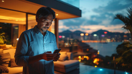 Individual Monitoring Smart Home System on Phone. Individuals use mobile apps to track and manage their home's electricity consumption, ensuring energy efficiency.