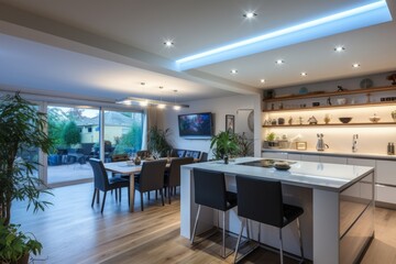 An energy-efficient home with LED lighting and smart appliances - obrazy, fototapety, plakaty