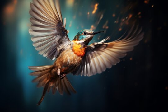 An artistic image of a bird in flight, showcasing the beauty of natural motion