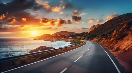 colorful road landscape at sunset in beautiful