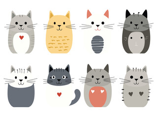 image collection eight stylized cats vector illustration