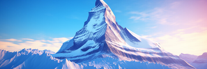 Majestic Snowy Mountain Peak. Inspiring view of a towering, snow-covered mountain peak, standing...