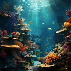 Fototapeta na wymiar Underwater scene with coral reefs and tropical fish