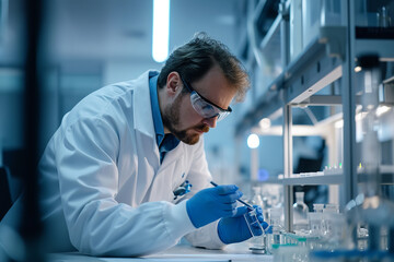Scientist in a modern lab researching tobacco's impact on human health - conducting experiments and analyzing data for medical and scientific advancements.