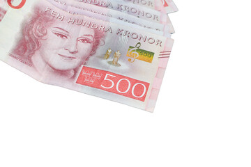 Swedish krona. Swedish money, 500 kroner bills on a transparent background. 