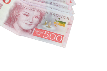 Swedish krona. Swedish money, 500 kroner bills on a transparent background. 