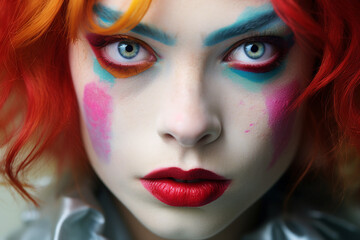 Fototapeta premium Generative AI picture Abstract modern art illustration circus actors in disguise clown makeup face art
