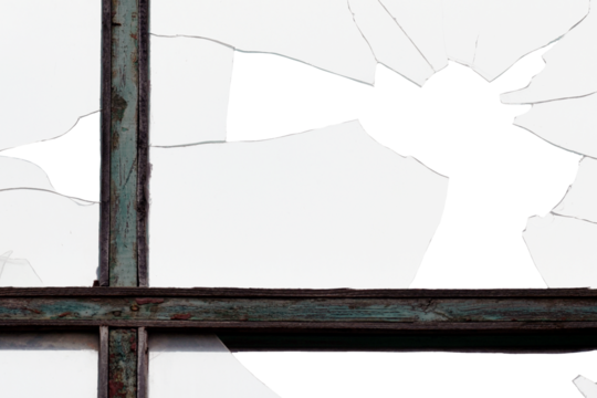 Broken window, glass fragments, cracked glass on a transparent background.