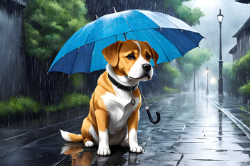 A dog with an umbrella on a rainy day.
Generative AI