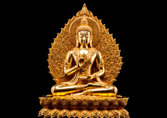 Fototapeta premium Golden buddha statue isolated on black background with clipping path.