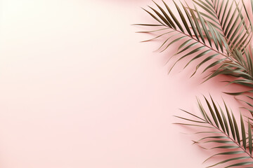 Fototapeta na wymiar Tropical palm leaves on pink background. Minimal summer concept