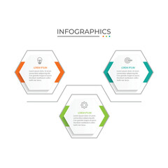 Business infographic design with 3 options. Vector thin line label with hexagons template.