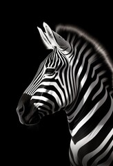 Fototapeta na wymiar A monochrome photo of a zebra with a black background