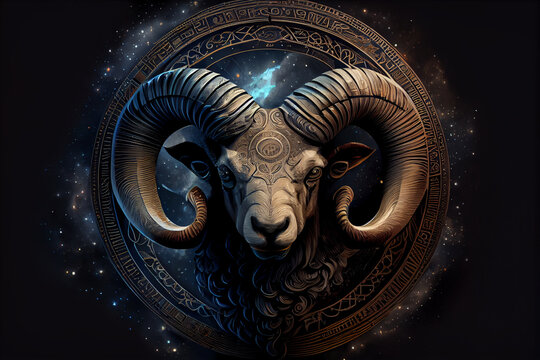 Image of aries sign with stars on black background. Zodiac signs, stars and horoscop concept digitally generated image.