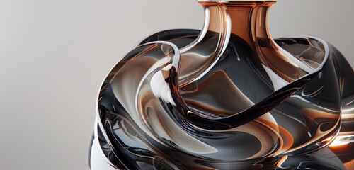 Ribbons of molten metal encircle a glass bottle, forming an intricate pattern of liquid elegance.