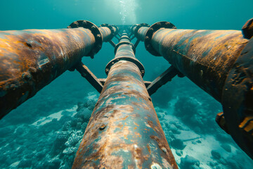 Subsea oil and gas pipeline metal conduit for underwater - obrazy, fototapety, plakaty