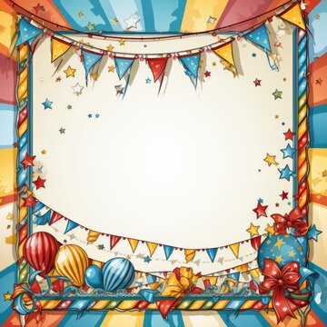 A cheerful carnival themed background with colorful stars, balloons and buntings