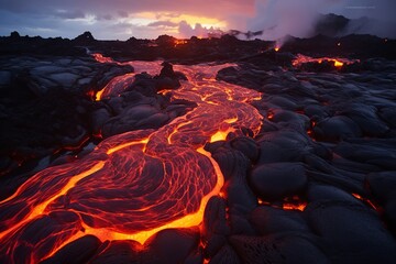 Stunning lava flows creating new land