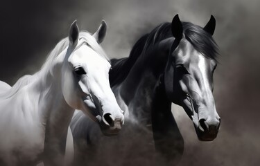 Obraz na płótnie Canvas Monochrome Horse galloping close up