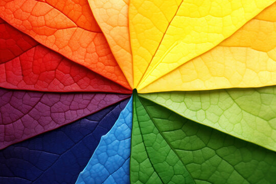 Close up of multicolored autumn leaves or A Macro Texture Of Multicolored Bright Leaves
