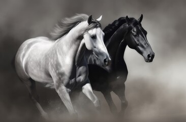 Obraz premium Monochrome Horse galloping close up