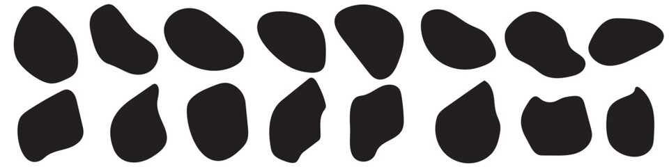 Random abstract liquid organic black irregular blotch shapes flat style design fluid vector illustration set banner simple shape template for presentation design,  isolated on white background. vector