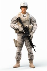 Illustration of a soldier in military uniform holding a gun