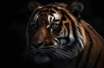 Aggressive tiger on black background