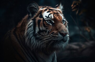 Aggressive tiger on black background