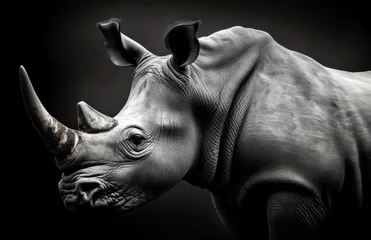 Deurstickers Amazing Big Horned Black And White Rhino Face © Riz