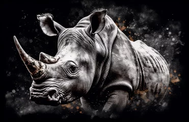 Foto op Canvas Amazing Big Horned Black And White Rhino Face © Riz