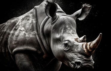 Obraz premium Amazing Big Horned Black And White Rhino Face