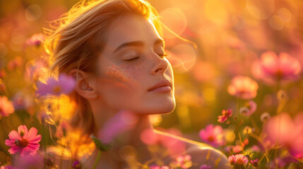 Fototapeta premium Close-Up of Woman Enjoying Golden Sunset