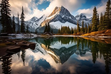 The beauty of a mountain reflected in a calm pond