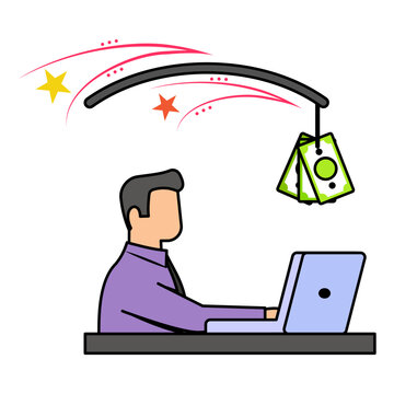 Money trivialize the work concept,  increased productivity or improved performance cash rewards vector design, self improvement workplace Symbol business motivation Sign, goal-directed behavior stock